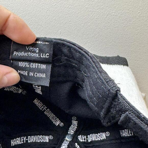 Harley-Davidson VTG Black Cap Embroidered Patch Big Logo Washed Biker Moto Y2K - Picture 9 of 12